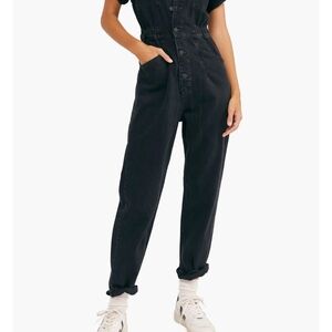 Free People We The Free Marci Denim Jumpsuit Iron Black Womens XL